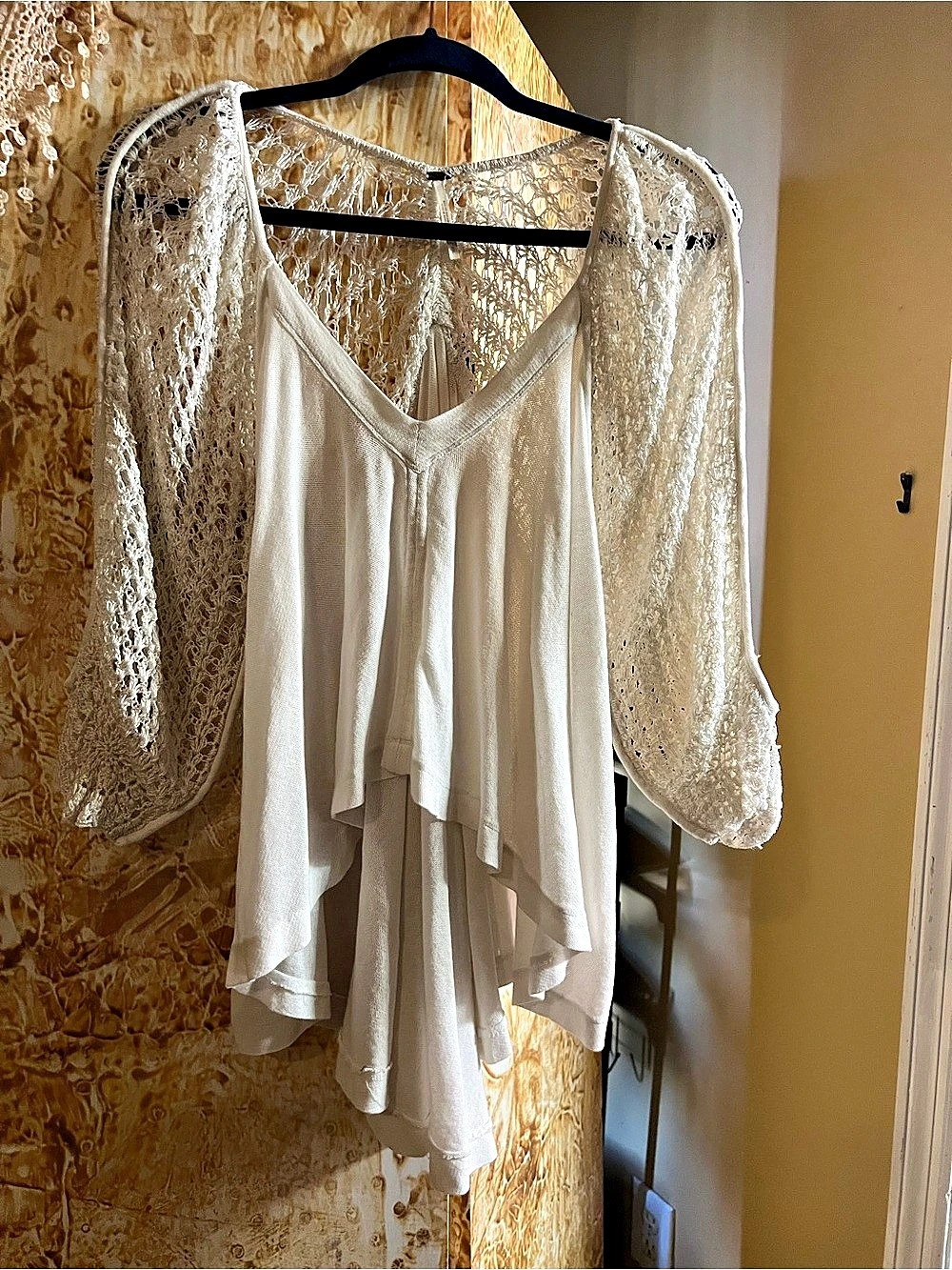 Free People Way Out There Tunic Crochet Sleeves White Small